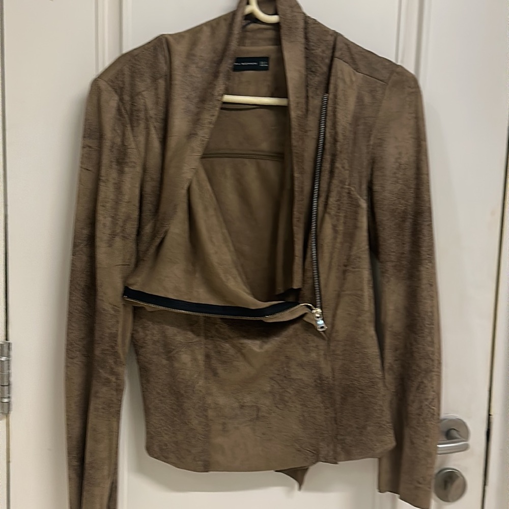 ZARA Faux Suede short jacket in Chocolate Brown with zip in Size L! Super soft! - Picture 4 of 10